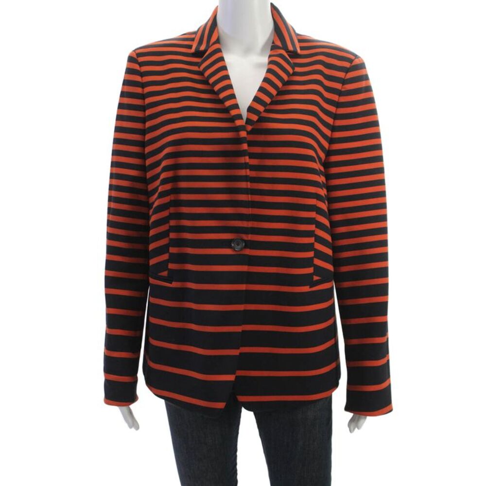 Akris Punto Womens Black Striped Blazer Collared Long Sleeve Size 16